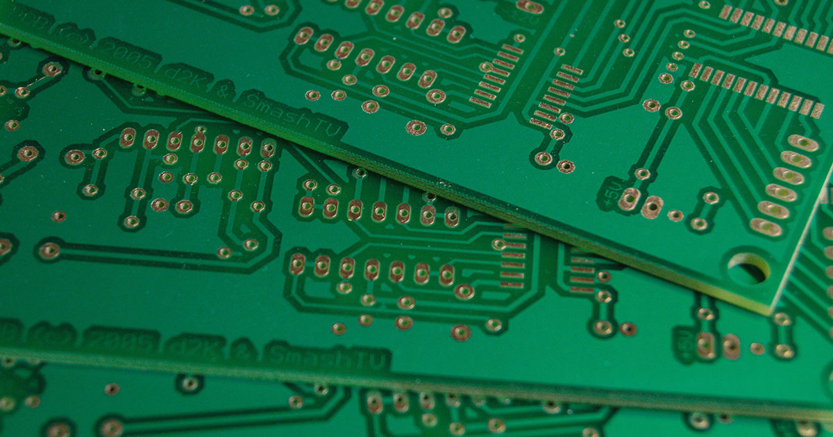 A homemade PCB board with etched copper traces