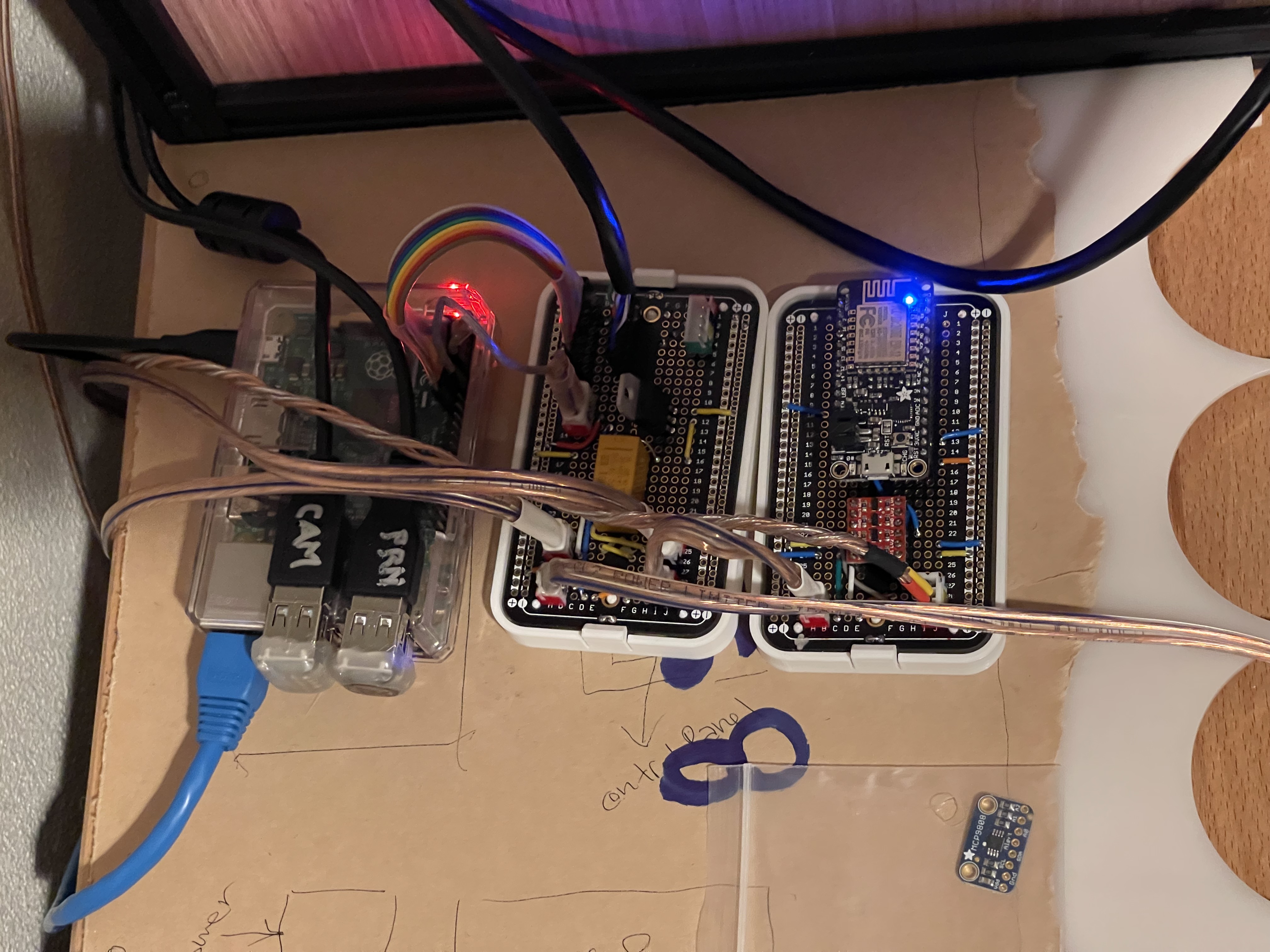 All electronics together on a scrap of acrylic that will become the backer board